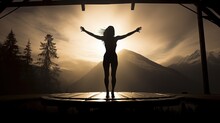 Gymnast S Shadow On Trampoline. Silhouette Concept