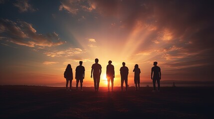 Sticker - Group of friends silhouetted against a sunset