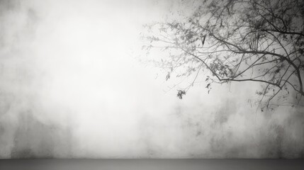 Aufkleber - Gray leaves and trees reflecting concrete walls fallen branches on white surfaces. silhouette concept