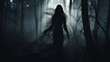 © HN Works - Terrifying female ghost with black hair in a dark forest. silhouette concept