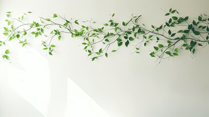 Aufkleber - Green shadow created by falling tree branch on white wall texture serving as a background and wallpaper a representation of nature s artwork. silhouette concept