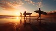 Summer vacation for kids involves an active lifestyle with outdoor water sports like surfing and swimming lessons at a surf camp. silhouette concept