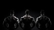 Artistic fitness on a black background showcasing a six pack and strong back muscles. silhouette concept