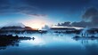 The Blue Lagoon is a highly popular geothermal spa in Iceland. silhouette concept