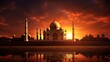Sunset backdrop with Taj Mahal in Agra India. silhouette concept