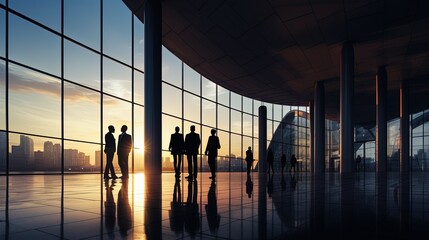 Poster - Modern building entrance with silhouetted people