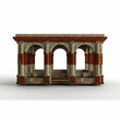 3D illustration of an ancient structure with ornate columns with a white background