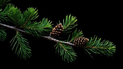 christmas tree branch with pine cones. silhouette concept