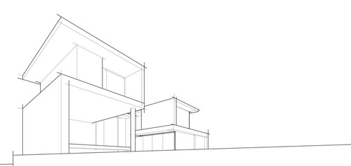 Architectural sketch of a building 3d illustration