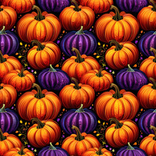 Fall Pumpkins Orange And Purple Seamless Texture, Tiling Pattern, Wallpaper, Background, Texture