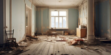Bad Apartment Repair Example. Old Apartment With Deteriorated Old Renovation, Repairs Needed.