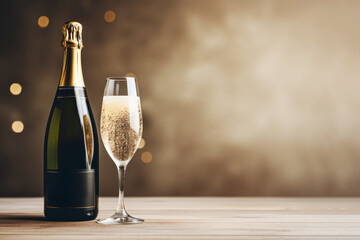 Canvas Print - Champagne or sparkling wine in a festive atmosphere. Merry christmas and happy new year concept