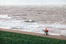 Cyclist Riding Near The Sea 