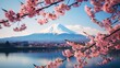 mount fuji and cherry blossom trees in spring, japan.