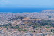 Panorama of Athens with Acropolis hill, Greece. Famous old Acropolis is top landmark of Athens. Skyline of Athens city