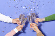 © Marc Tran/Stocksy - Dinner party with drinking of champagne. hands holding clear glass