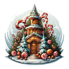 Wall Mural - This whimsical Christmas tree t-shirt design takes us to a magical candyland, with the tree made of sugary treats and candies, Generative Ai