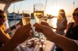 © Fotograf - hands with glasses of shompansky on background of yacht