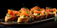 Delicious Canapes Topped With Cheese And Smoked Salmon