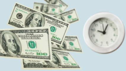 Wall Mural - Quick cash loan. Time to pay bills. Time is money is shown using collage of dollars and clock