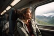 © Fotograf - Girl rides train and looks out window