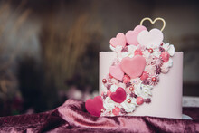 Pink Hearts Cake For Valentine's Day