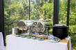 Buffet food catering with heated tray ready to serve in modern restaurant.