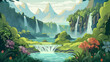 美しい熱帯の滝と静かな川 No.008 | Breathtaking Tropical Waterfall and Serene River Generative AI