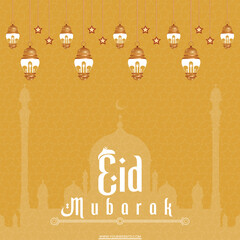 Wall Mural - eid mubarak wishing post with big lamps and stars