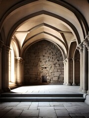 Canvas Print - interior of old stone building with columns