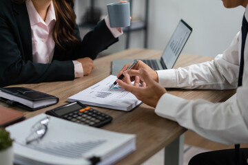 Canvas Print - Businessman explaining financial document to brainstorming about new startup project with executive