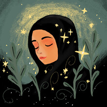 A Woman With A Black Hijab, Female Muslim Illustrator