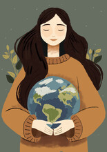 Woman Cradling Earth: An Illustration Of An Earth Day