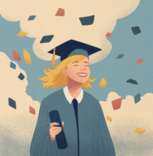 Student Girl Graduation Celebration Illustration