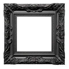 Wall Mural - PNG Top view of black vintage wood photo frame isolated on transparent background for mockup, black vintage wooden frame. generative ai