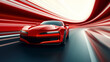 Red sport car on the road with motion blur effect