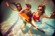 © Ibai Acevedo/Stocksy - Crazy friends having fun inside swimming pool