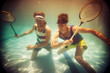 © Ibai Acevedo/Stocksy - Funny summer portrait of friends playing badminton underwater