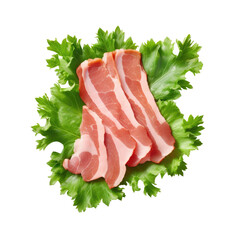 Sticker - Sliced bacon and parsley isolated on transparent background