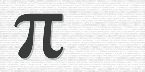 Pi symbol art banner with shadow. Simple black Pi symbol with a long digits of Pi number on the white background, copy space for text vector illustration. School subject, Math, Happy Pi Day concept