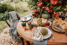 Beautifully Decorated Autumn Dining Table.