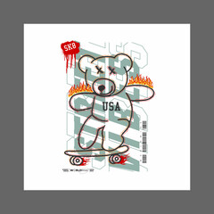 sk8 with cute teddy bear doll  illustration in graffiti style, for streetwear and urban style t-shirt designs, hoodies, etc