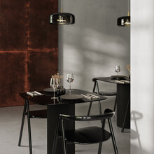 Modern Cafe Interior With Black Furniture, 3d Render