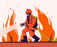 An Illustration Of A Firefighter Valiantly Fighting A Blazing Inferno