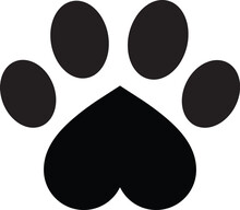 Dog Paw Icon With Heart . Love Paw Print Icon Vector