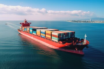 Container ship transportation on ocean, Generative Ai