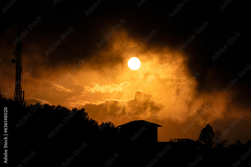 Sunset sky stormy weather with dramatic clouds Stock Photo | Adobe Stock