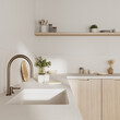 © Oleksandr Shcherban/Stocksy - Kitchen interior in minimalist japandi style, 3d rendering
