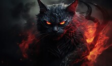 Photo Of A Black Cat With Red Eyes And Flames