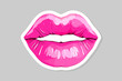 © Bodega - Glossy colored and sexy pink lips. Vector illustration isolated on white background. Hot girl kiss sticker lips with pink lipstick glamour barbie style